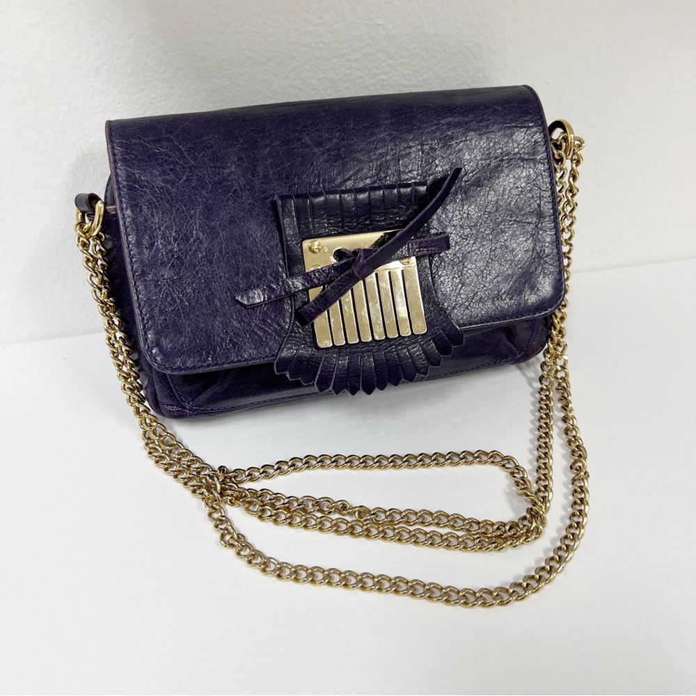 Vintage RED Valentino Purple Leather Fringe Crossbody Purse